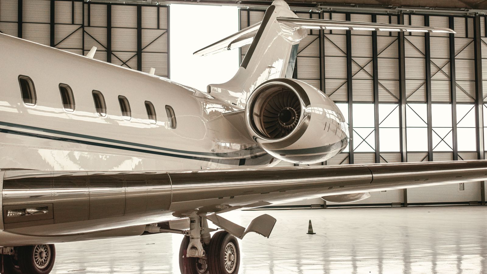 Business jet in a Southern California hangar